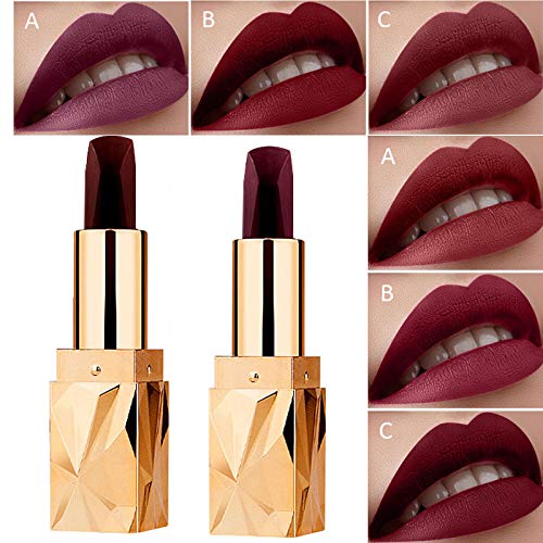 6 Colors Velvet Matte Lipsticks Set, 3 in 1 Crystal Lipstick Three Faces Three Colors Waterproof Long Lasting Smoothing Non-stick Cup Sexy Colors Lipsticks (Set B)