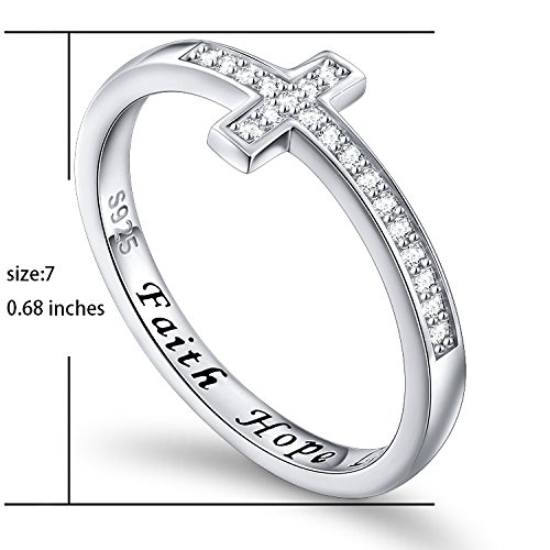 Flyow Anello in argento Sterling 925 con croce laterale incisa in bianco, Argento, Nessuna pietra preziosa
