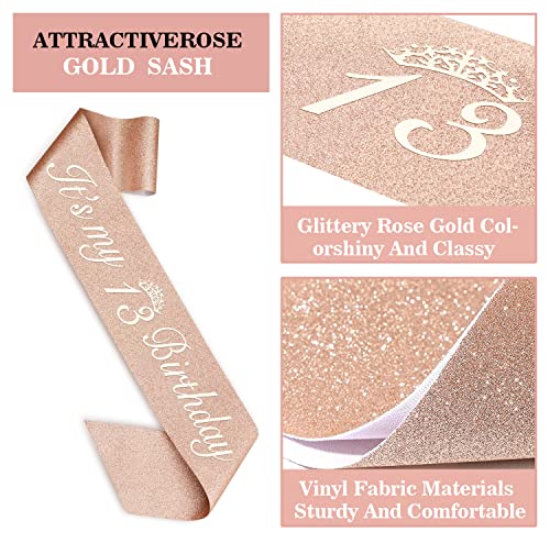 13th Birthday Decorations Girls, Including 13th Birthday Sash and Tiara, Cake Topper and Candles, Rose Gold Number Balloons, 13 Year Old Gifts for Girls - Image 3