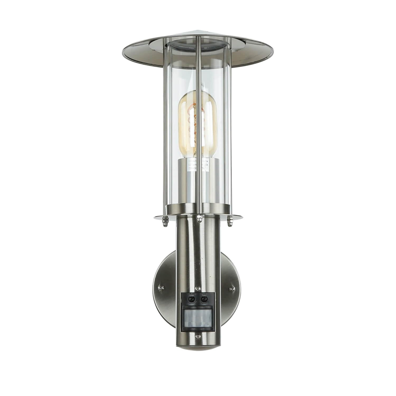 Licht-Erlebnisse Außenleuchte Wand mit Bewegungsmelder IP44 aus Edelstahl & Glas E27 einstellbar maritimes Design Wandlampe Laterne Hof Außenlampe mit Sensor