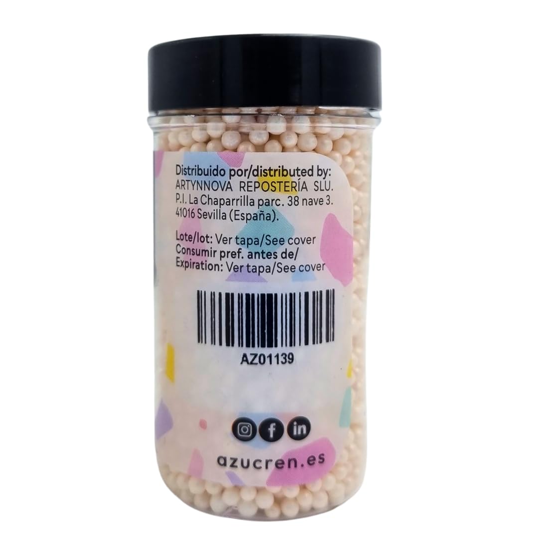 Azucren, Perlas Comestibles, Sprinkles Comestibles, Perfecto para Decorar Tartas, Cupcakes, Galletas y Chocolates, Diametro 4 Milímetros, 90 Gramos (Blanco)