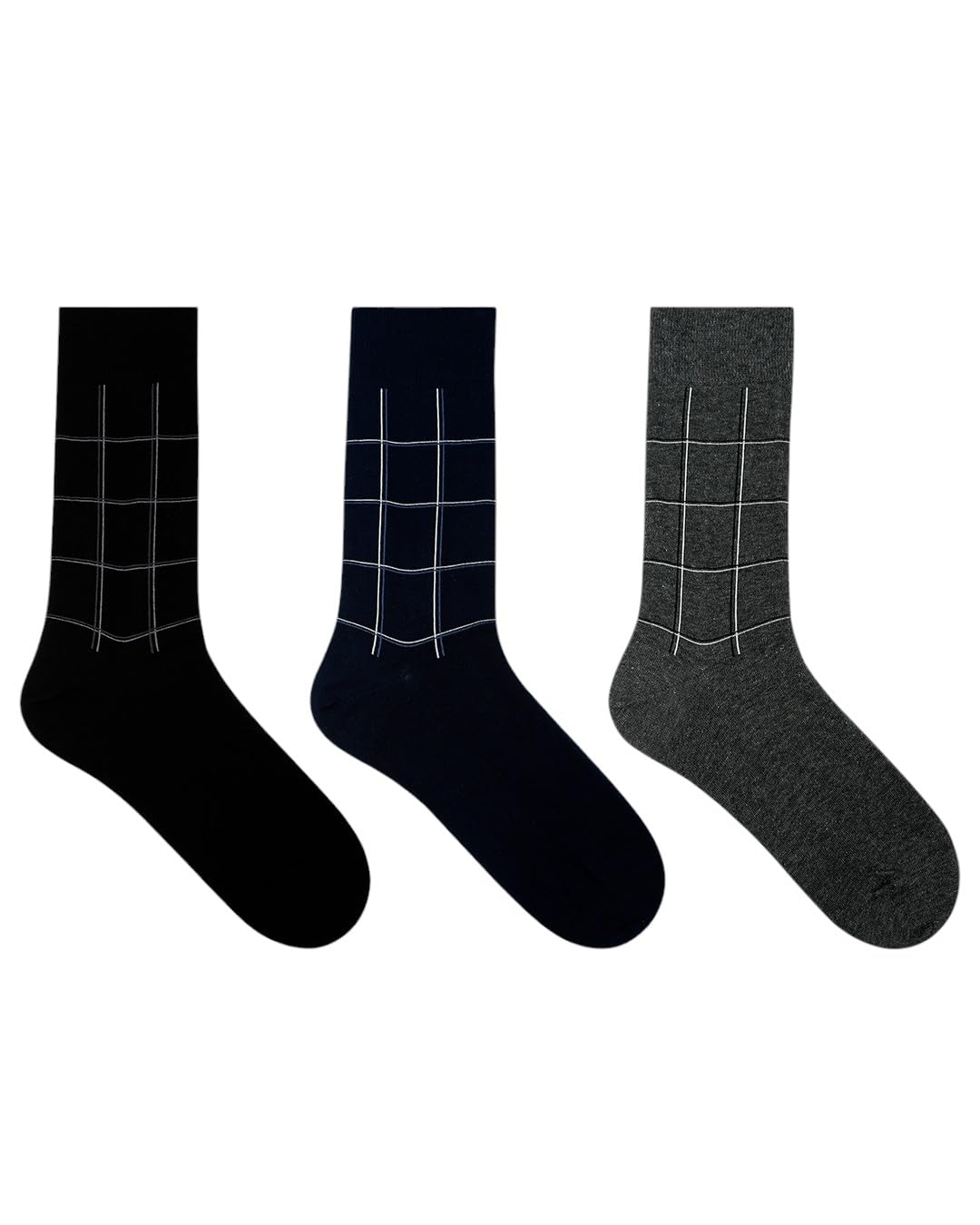 BALENZIA SocksXpress Men's Checks Cotton Crew - Black, White, D.Grey (Pack of 3)