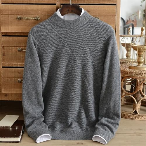 Winter Cashmere Sweater Men's 100% Cashmere Half Turtleneck Knitted Diamond-Shaped Casual Thin Bottoming Warm Sweater3