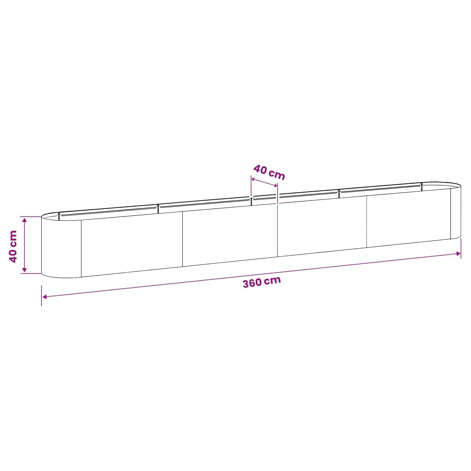 vidaXL Hochbeet im Garten Verzinkter Stahl 360 x 40 x 40 cm, Modernes Gartenpflanzgefäß, Wetterbeständiges Hochbeet, Outdoor Gartenlösung, Dekoratives Pflanzgefäß