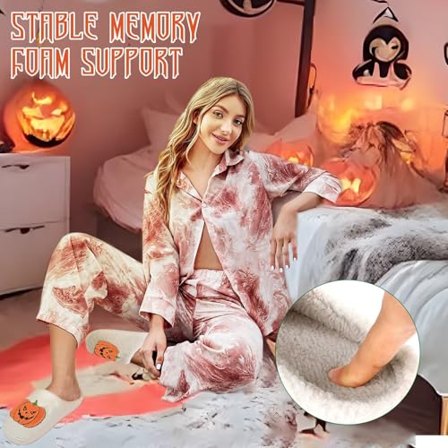 Halloween Slippers For Women Men,Fluffy Warm Fall Pumpkin Cute Cookie Cozy House Slipper,Plush Spooky Indoor Outdoor Womens Fall Shoes Gifts3