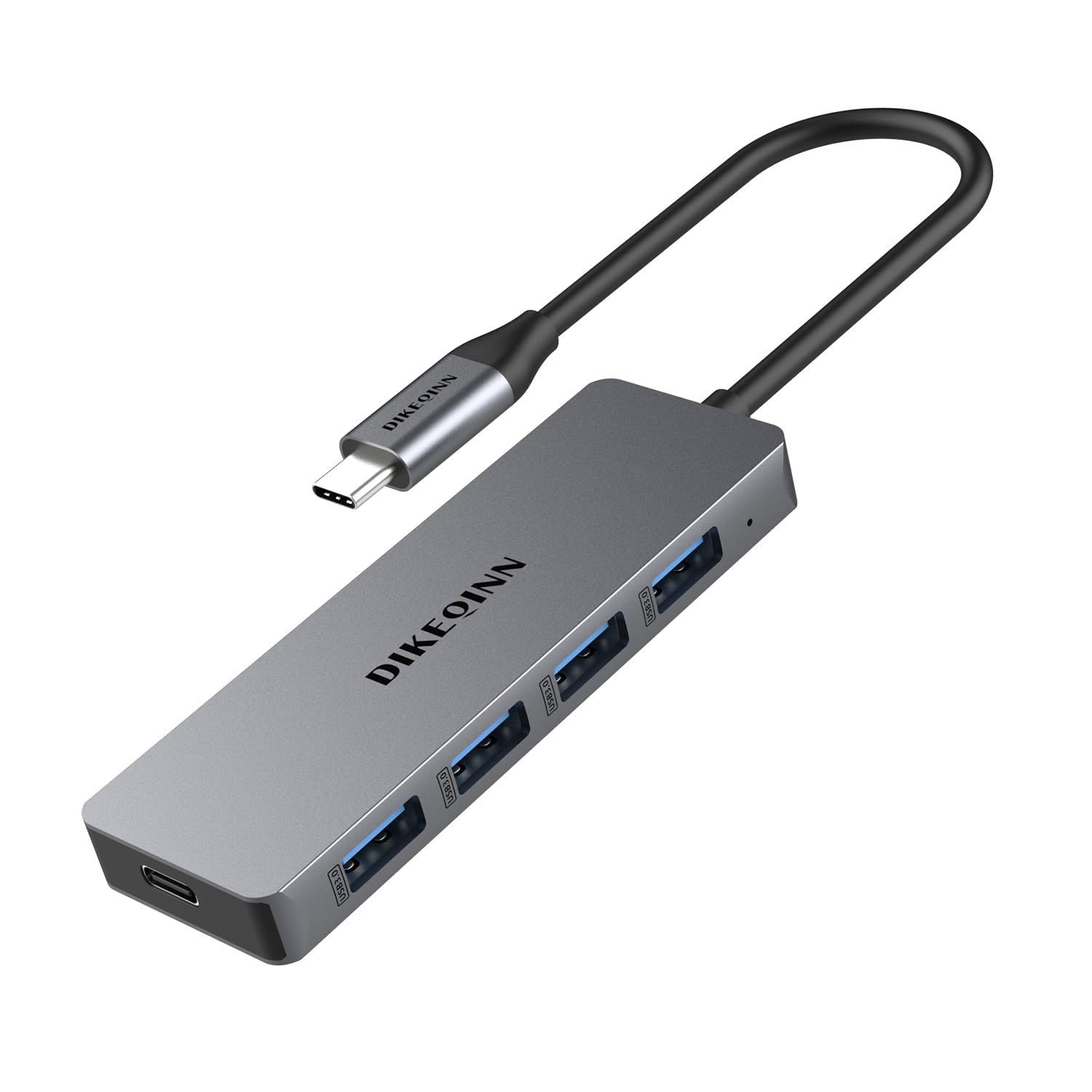 DIKEQINN USB 3.0 Hub 4 Ports with USB-C Power Port, High-Speed Data Hub & Extender for Laptop, Desktop, PC - Compatible with Windows, Linux, HP (USB-C