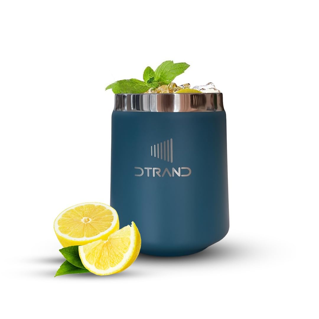 DTRAND Insulated lowball Tumbler with Lid, Stemless Stainless Steel Insulated Wine Glass 12oz, Matt Finish-Double Wall Durable Coffee Mug, for Champaign, Cocktail, Beer, Office use