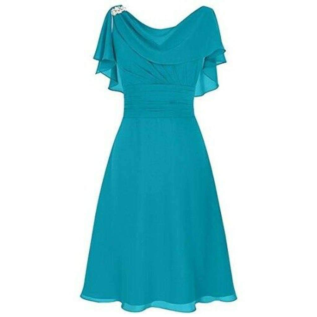 SHOBDW mujer SHOBDW 2020 Vestidos de Fiesta Mujer Cortos Color Sólido Vestido Mujer Manga Corta Cuello Redondo Cintura Alta Sexy Elegantes Dama de Honor Mini Vestidos Mujer Tallas Grandes S-4XL