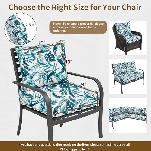 Image of 22x24 Outdoor Chair Cushions Set of 4, Waterproof Deep Seat Cushions for Patio Furniture with Removable Cover, Fade Resistant 4'' Outdoor Seat Cushion w /Ties&Handle for Sofa Loveseat, D20