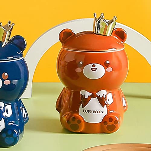 Hosoncovy Cartoon 3D Bear Shaped Ceramic Coffee Mug with Handle Drink Cup Water Cup with Lid Gift Mug (Brown) - Image 4