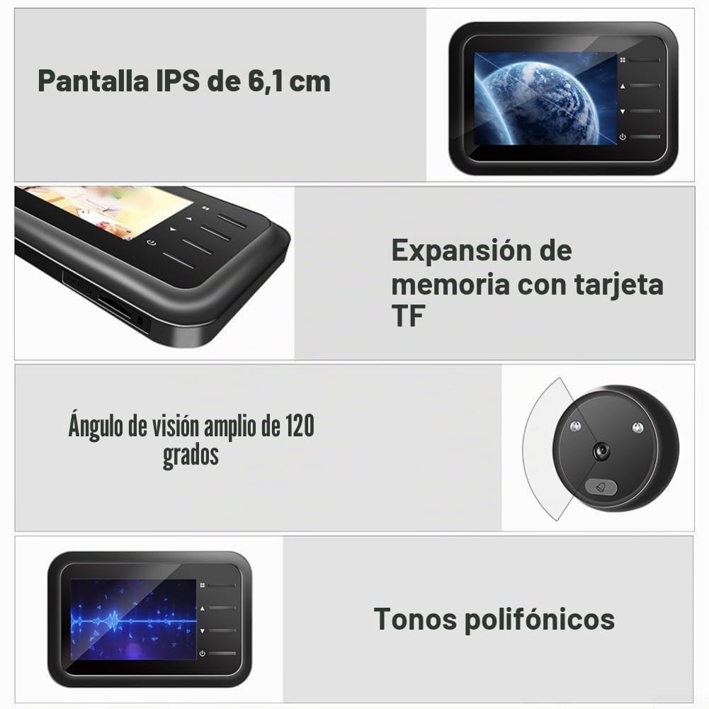 Puerta de cámara digital electrónica de 2.4 pulgadas, para mirilla de ojo de gato, cámara de mirilla de puerta, cámara de lente ultra ancha de 120 °