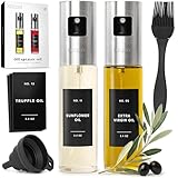 EDELHAUS Oil Sprayer Set of 2 Oil Spray Bottle Made of Stainless Steel & Glass, for Healthy Cooking, Sprayer for Precise Dosage, for Cooking Oil & Vinegar Including (Silver Lids, 2 Pack)