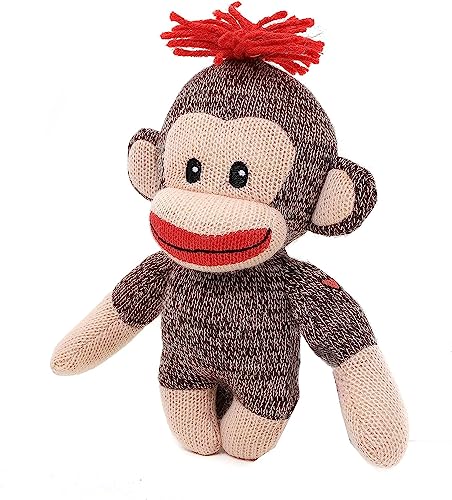 Plushland Adorable Sock Monkey, The Original Traditional Hand Knitted Stuffed Animal Toy Gift-for Kids, Babies, Teens, Girls and Boys Baby Doll Present Puppet 6 Inches (New Curioso Brown)