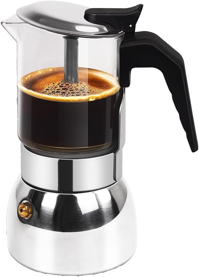 Thickened Stainless Steel 9 Cup Moka Pot Glass Clear Stovetop Espresso Maker Italian Coffee Machine 450ml 15oz