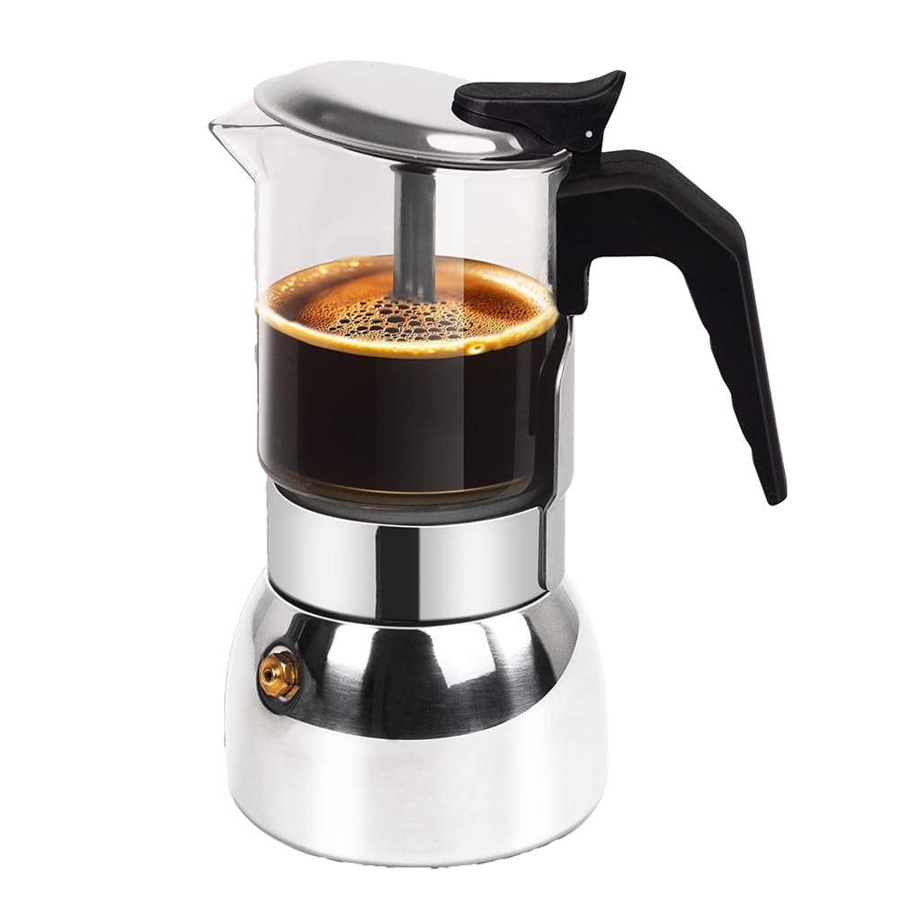 CTRLZS Glass Clear 9 Cup Moka Pot Thickened Stainless Steel Stovetop Espresso Maker Italian Coffee Machine 450ml 15oz