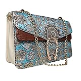 Fabricado en Turquía Kilim - Mini bolso de mano con cadena para mujer, diseño tradicional con cierre de serpiente, azul, S