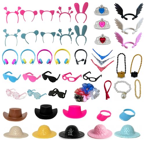 ZJXRMY Rubber Duck Accessories 52PCS - Decorations for Rubber Duck - Hats Glasses Earphones Necklaces Wings Crowns DIY Accessories for Rubber Duck (Put On)