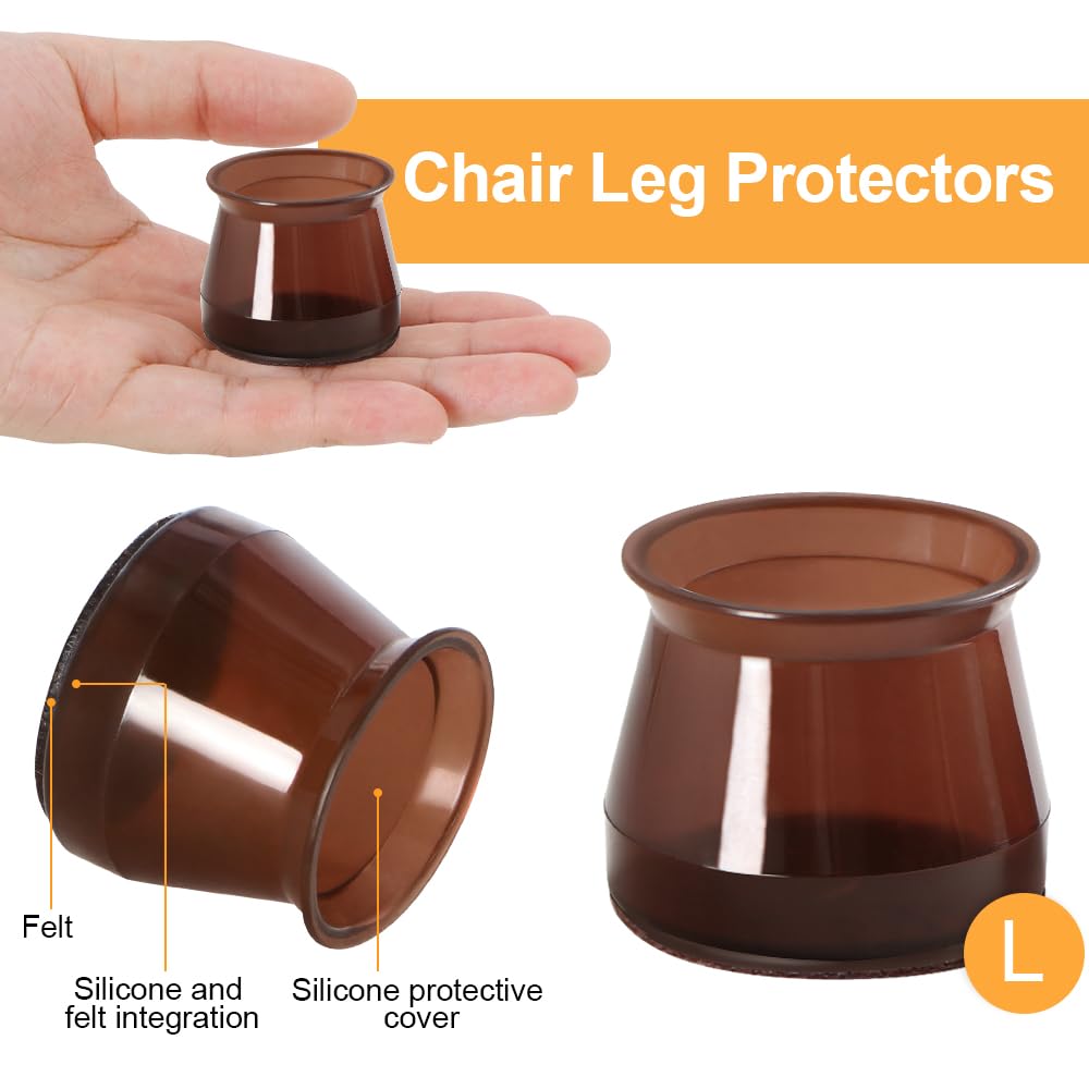 32 Pcs Silicone Chair Leg Floor Protectors for Hardwood Floors Brown Felt Bottom Chair Leg Covers Free Moving — view 3