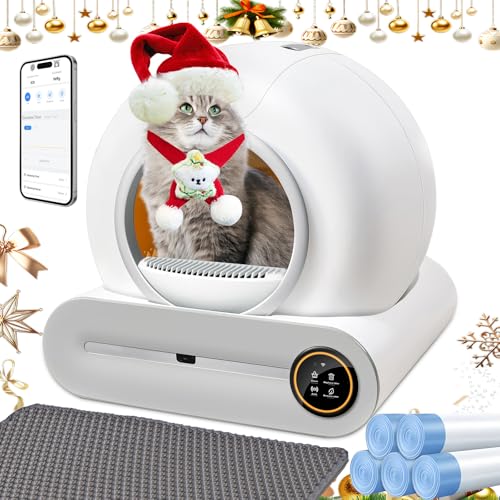 XQDKoon Litière autonettoyante pour chat avec 2 rouleaux de sacs poubelle et tapis de litière pour chat,...