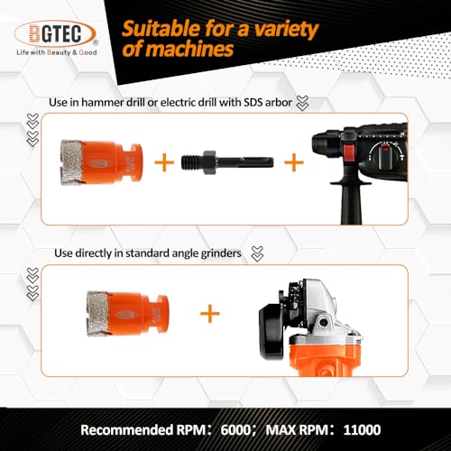 Image of BGTEC Diamond Hole Saw Kit Marsonry Drill Bits,5 /8-11 Thread 12pcs 6 /6 /8 /20 /25 /35 /50 /75 /100mm Drill Bits+20mm Milling Finger Bit+2 inch chamfering Bit+SDS for Granite Marble Porcelain Tile Ceramic