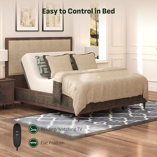 Image of Softa Queen Adjustable Bed Frame, Head & Foot Lift, Electric Bed Base with Remote Control, Whisper Quiet Motor, Oxford Fabric Bedspread, Mattress Holder, Easy Assembly