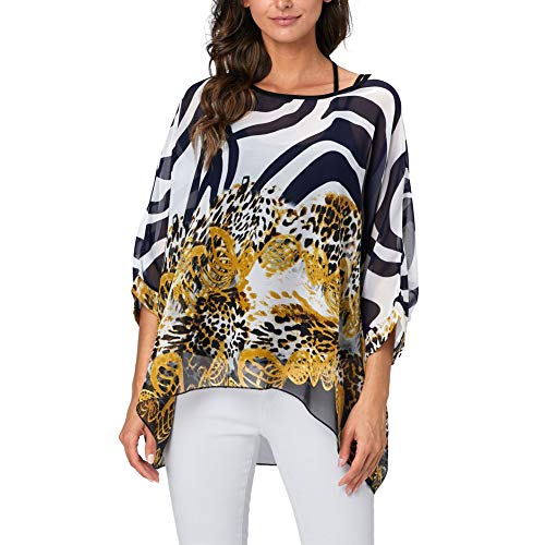 Image of Ckikiou Plus Size Batwing Flowy Semi Sheer Chiffon Blouse Tunic for Women Summer Floral Print Boho Beach Cover ups