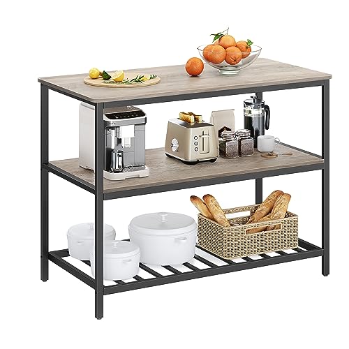 Comparison: Best Greige For Kitchen Cabinets 4 VASAGLE Kitchen Island with 3 Shelves, 47.2 Inches Width Kitchen Shelf with Large Worktop, Stable Steel Structure, Industrial, Easy to Assemble, Greige and Black UKKI001B02