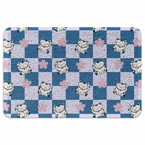 Evamona 玄関マット 泥落とし 屋外 室内 滑り止め 業務用 泥っぷマット 45x75 CM 和風 招き猫 格子 可愛い 耐摩耗性 速乾 オフィス お店 エントランス