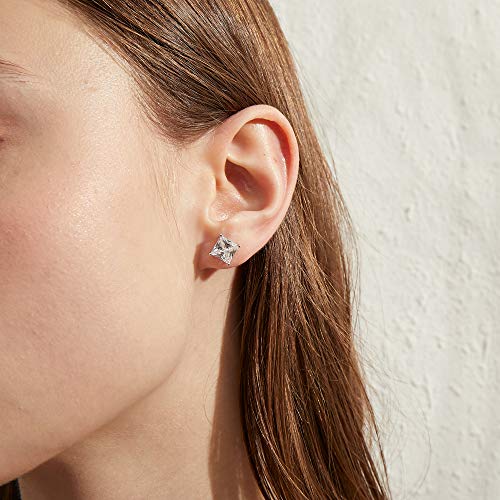 18K White Gold Plated Simulated Diamond Sparkly Round Stud Earrings 925 Sterling Silver 5A CZ Cubic Zirconia 4mm to 8mm Fine Jewelly for Women Men4