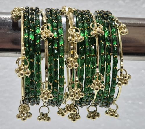 Image of kashmiri ghangharoo glass bangle Set For Women And Girls | Light Weight Bangles | Traditional Transparent Fancy Glass Chudi Set for Wedding, Party (18 Bangles)