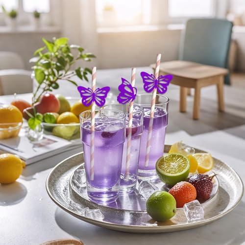 Pitillos de Papel Morado con Motivo Mariposas 24 Unidades miniatura 4