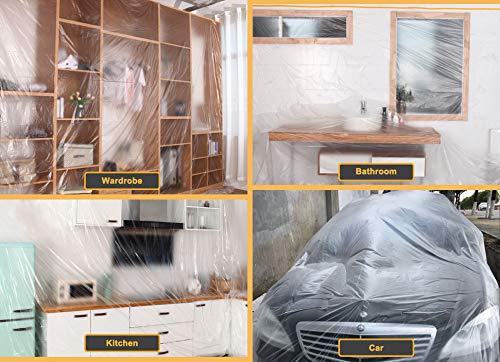 Muf 9 X 65 Feet Plastic Drop Cloth Plastic Sheeting With Masking Tape,Waterproof Protective Masking Film,Prevent Dust Paint For Car,Furniture,Carpet,Floor,1 Pack #TOP4