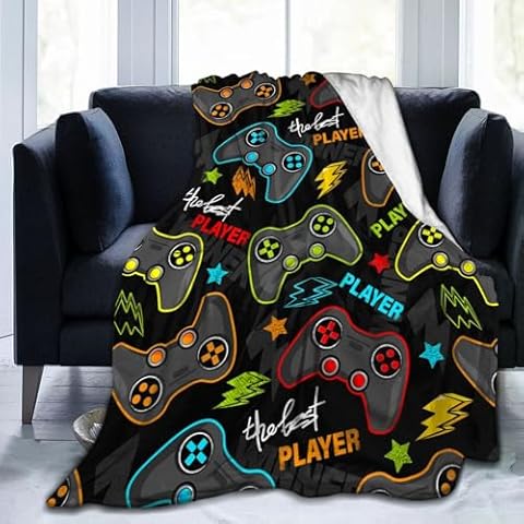 Gamer Gaming Joystick Pattern Throw Blanket Soft Bed Bedding Warm Cozy Plush Flannel Fleece Blankets Gifts for Kids Boys Teens, Sofa Couch Bedroom Home Decor, 50"X40" Cover