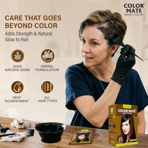 Image of Color Mate Natural Henna Hair Color Powder Brown | No Ammonia Hair Colour | Long Lasting Natural Color | Soft, Smooth & Shiny Hair | 8 Minute Application | 10g | Pack of 10