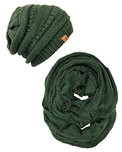 Wrapables Winter Warm Chunky Cable Knit Infinity Scarf and Beanie Set
