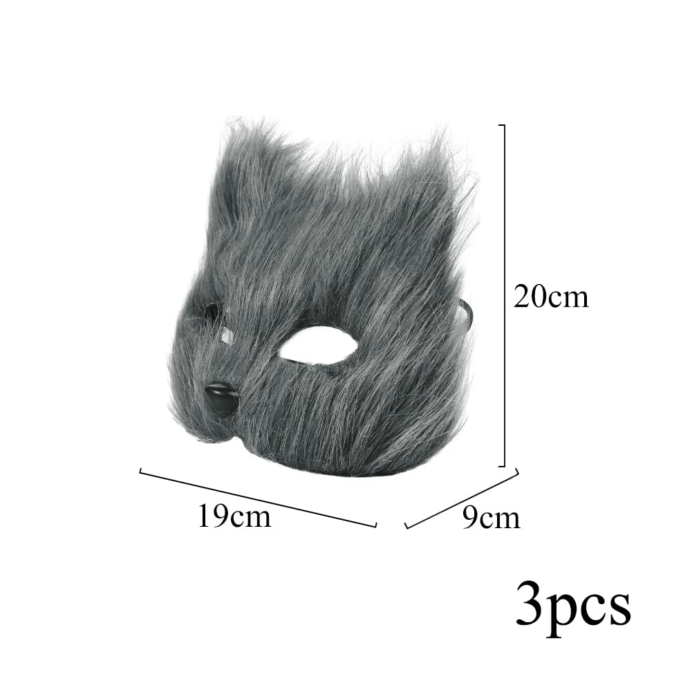 3pcs Furry Fox Cat Mask Therian Mask Half Face Veil Eyewear Halloween Cosplay Party Fancy Dress Eye Mask Night Club Party Dress Up Cat Mask Easter Carnival Cosplay Party Costume Accessory Makeup Prop - Image 4