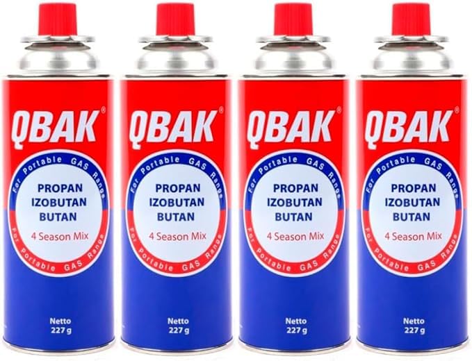 XHC BRICO - Cartuchos de 227gr - Cartucho de GAS BUTANO PORTATIL 277G - QBAK - Packs de Botellas para Camping Gas Portatil u Hornillo Camping Portátil, Cocinal, Infernillo, Fogareiro (4 Botellas)