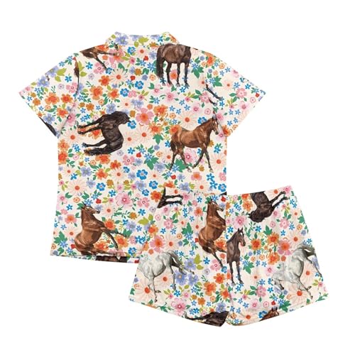 Image of Pjs Womens Short Sleeve Button Down Pajamas Set Two-Piece Nightwear with Pockets