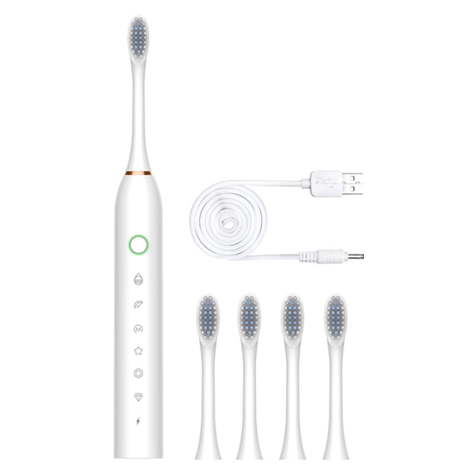 AOKID Spazzolino elettrico sonico, 6 modalità, 45000 vpm, con timer intelligente, portatile, veloce, ricaricabile, IPX7, impermeabile, per donne e uomini, da viaggio, bianco
