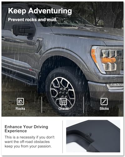 Image of Kiwi Master Mud Flaps for 2015-2020 Ford F-150 (Without OEM Fender Flares), OEM Replacement # FL3Z-16A550-CA, FL3Z-16A550-DA, Heavy Duty Mud Guards, Front & Rear Splash Guards, No Drill, 4 Pcs Set