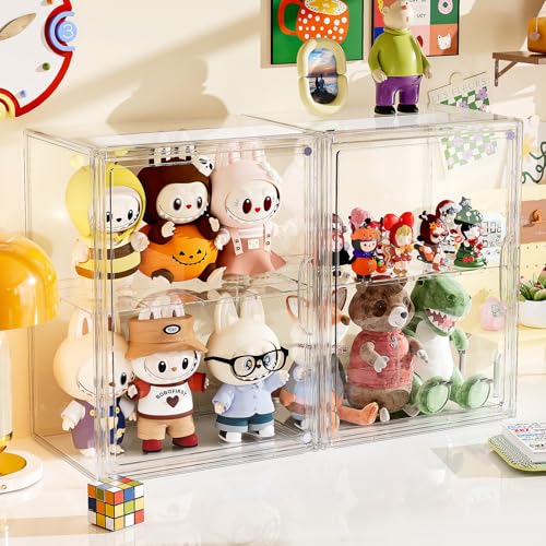 Image of Acrylic Clear Display Case, Stackable Plastic Storage Bins with Shelf, Figure Figurine Hobby Display Case with Magnetic Lid, Large Acrylic Display Box for Collectibles, Figures, 2 Pack