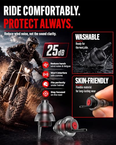 Image of Motorcycle Ear Plugs for Wind Noise Reduction, 2 Pairs Reusable Motorcycle Accessories - Moto Earplugs, Soft Comfortable Hearing Protection for Motorbike, Touring, Racing, Riding - 25dB, Biker Gifts