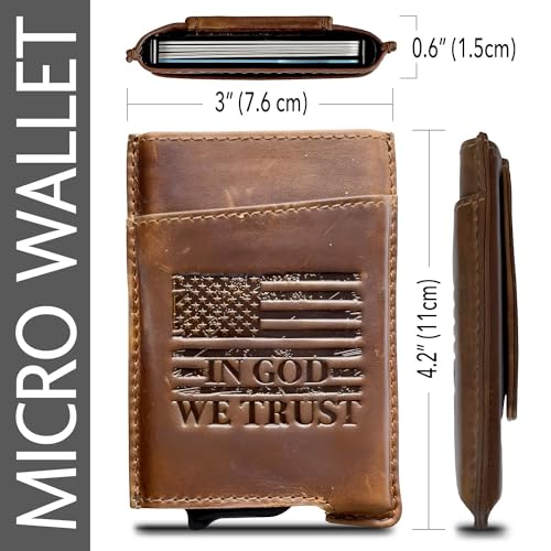 Minimalist Pop Up Wallet for Men - Leather Push Button Wallet - Patriotic Design - IN GOD WE TRUST - Card Ejector Wallet - RFID Blocking - Front Pocket Wallet2