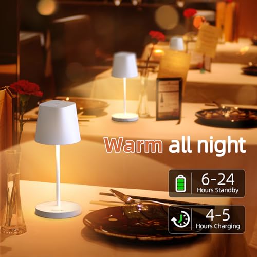 Quntis Cordless LED Table Lamp with Dimmer and Rechargeable Battery – Waterproof Ambient Light for Restaurants, Bedrooms, Patios, and Camping