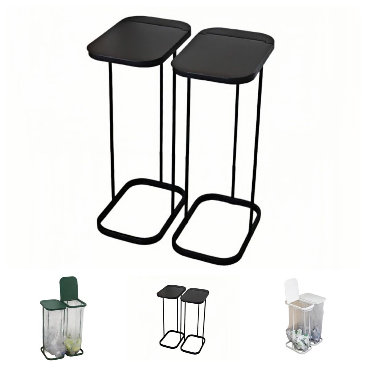 Gtzbciv分別ゴミ袋ホルダー 縦開き ゴミ箱 ふた付き スリム 大容量 おしゃれ 家庭用 キッチン用 リビング用 分別シール対応 実用的 (ブラック) - 2