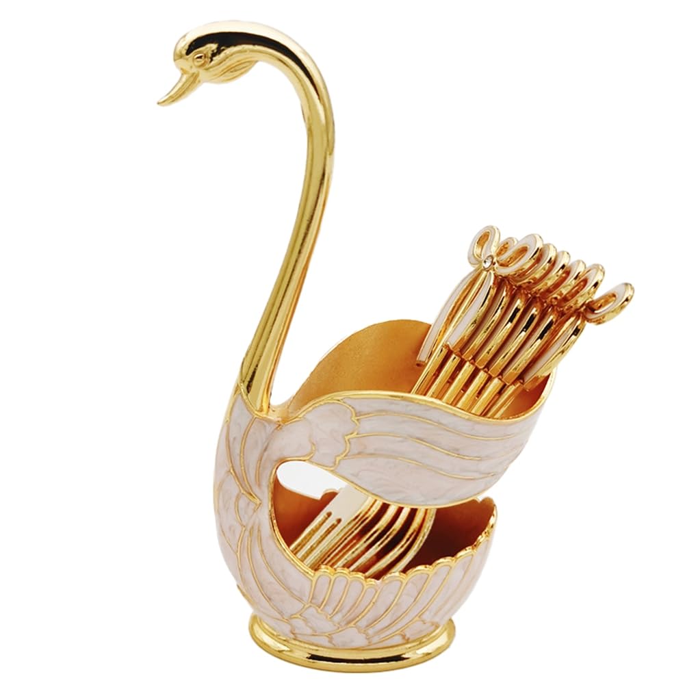 CTRLZS Swan Style Coffee Dessert Spoon Set-European Fruit Scoop Holder & Decorative Tableware for Sophisticated Dining B