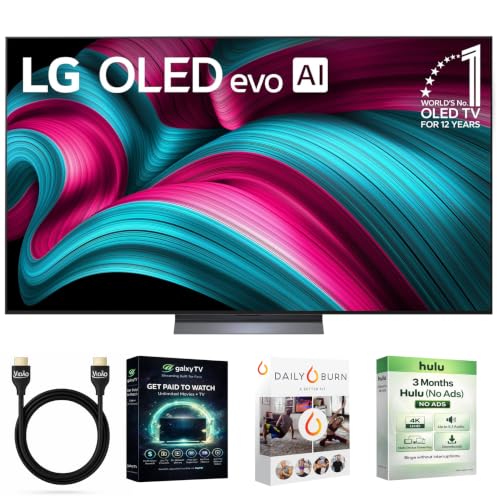 LG 77-Inch C5 Series OLED evo 4K Smart TV w/Dolby Vision & Dolby Atmos HDR10 144Hz Alexa Built-in + Streaming Essentials Plus Bundle (Hulu Premium) + 12ft 4K HDMI Cable