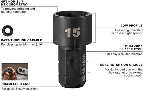 Miniatura 3 de Adecuado para Milwaukee 49-16-1640 Box Ratchet Socket SAE Set - 8 PC