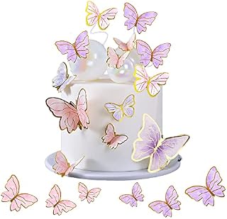 GZGXKJ 60 Pcs Butterfly Cupcake Toppers Birthday Cake Toppers Wedding Cake Decorations Glitter Butterfly Cake Toppers for Birthday Party Supplies Baby Shower Anniversary Wedding