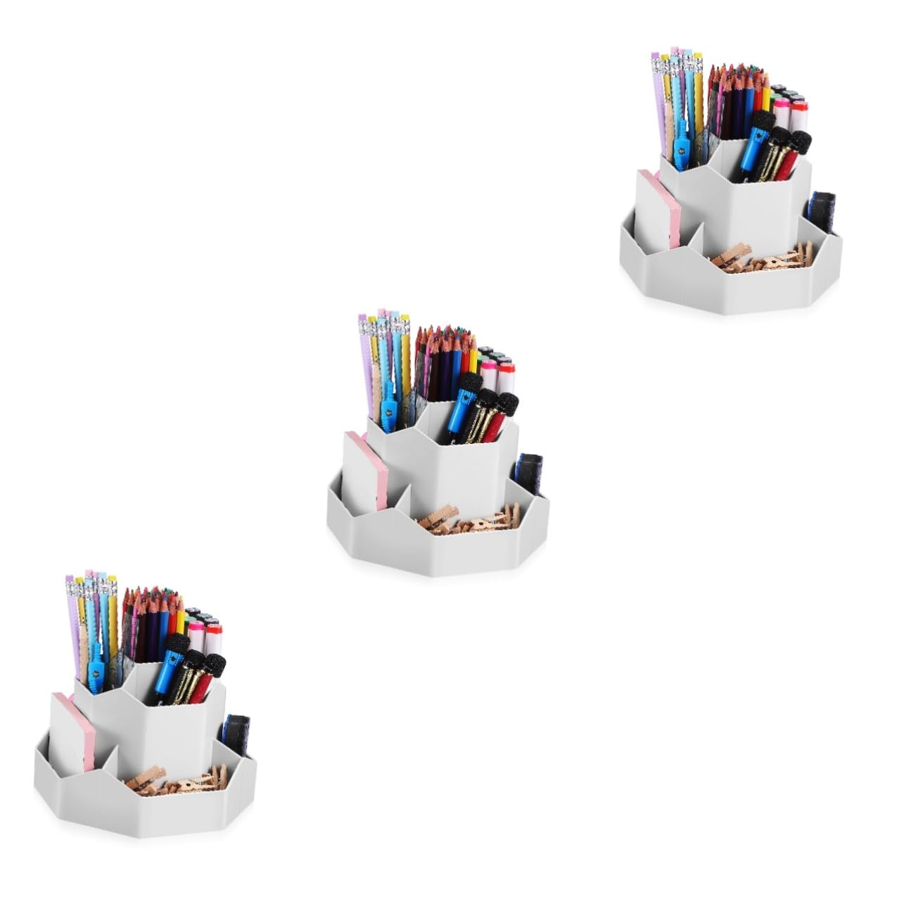 Porte-stylos rotatifs rotatif à 360 degrés en plastique lot de 3 compartimenté